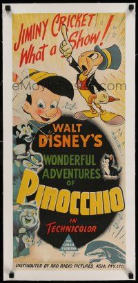 3d029 PINOCCHIO linen Aust daybill R45 Disney classic cartoon, great different stone litho art!