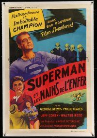 3d300 SUPERMAN & THE MOLE MEN linen French 32x47 '57 great images of hero George Reeves in costume!