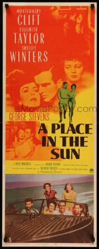 3d249 PLACE IN THE SUN insert '51 Montgomery Clift, sexy Elizabeth Taylor, Shelley Winters