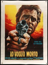 3d294 I WANT HIM DEAD linen Italian 1p '68 Piovano spaghetti western art of Craig Hill pointing gun!