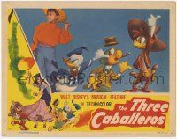 3d110 THREE CABALLEROS LC '44 Donald Duck, Panchito & Joe Carioca hitchhiking with kid, Disney!