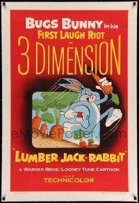 3d010 LUMBER JACK-RABBIT linen 3D 1sh '54 great 3-D art of Bugs Bunny running off the screen!