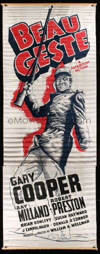 3d260 BEAU GESTE 41x105 silk banner '39 William Wellman, art of Legionnaire Gary Cooper, rare!