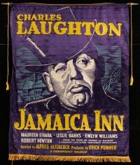 3d264 JAMAICA INN silk banner '39 Alfred Hitchcock, great striking art of Charles Laughton, rare!