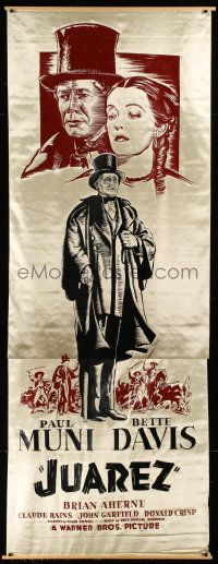 3d265 JUAREZ 40x108 silk banner '39 art of Paul Muni & Bette Davis, William Dieterle, ultra rare!