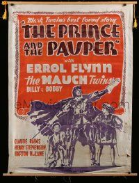 3d273 PRINCE & THE PAUPER silk banner '37 different art of Errol Flynn & the Mauch Twins, rare!