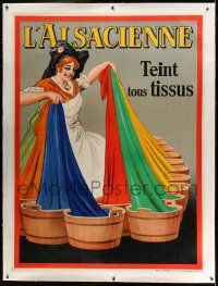 3d283 L'ALSACIENNE linen 47x63 Belgian advertising poster '20s Dorfi art of woman dying fabric!