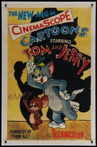 3d022 TOM & JERRY linen 1sh '55 great full art of the cartoon cat & mouse dancing with hats!