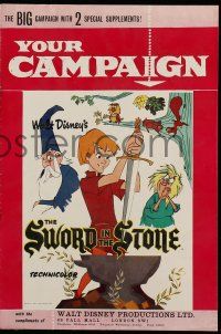 3d059 SWORD IN THE STONE English pressbook '64 Disney's young King Arthur & Merlin the Wizard!