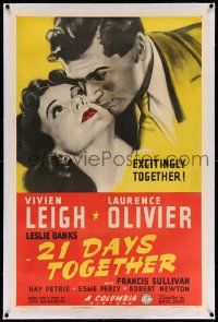 3f114 21 DAYS TOGETHER linen 1sh '40 Vivien Leigh who loves murderer suspect Laurence Olivier!