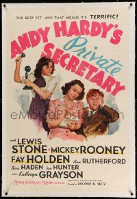 3f123 ANDY HARDY'S PRIVATE SECRETARY linen style C 1sh '41 Mickey Rooney, Kathryn Grayson's first!