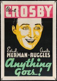 3f125 ANYTHING GOES linen Leader Press 1sh '36 great different artwork of smiling Bing Crosby!