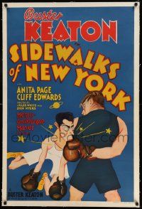 3f038 SIDEWALKS OF NEW YORK linen Aust 1sh 1931 great Hirschfeld art of Buster Keaton boxing, rare!