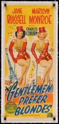 3f041 GENTLEMEN PREFER BLONDES linen Aust daybill '53 art of sexy Marilyn Monroe & Jane Russell!