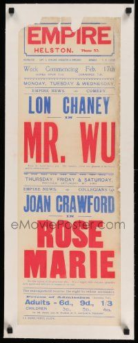 3f045 MR. WU/ROSE-MARIE linen English 10x30 broadside '28 Lon Chaney & Joan Crawford!