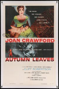 3f130 AUTUMN LEAVES linen 1sh '56 Cliff Robertson was young & eager and Joan Crawford was lonely!