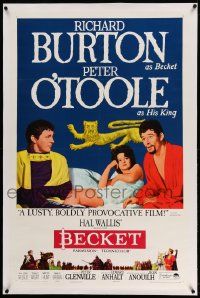 3f138 BECKET linen style B 1sh '64 great image of Richard Burton in the title role, Peter O'Toole!