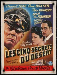 3f094 FIVE GRAVES TO CAIRO linen Belgian '46 Billy Wilder, close up art of Nazi Erich von Stroheim!