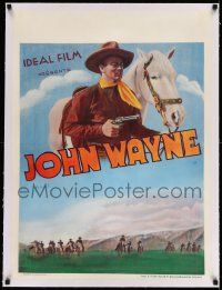 3f097 JOHN WAYNE linen pre-War Belgian '30s different image of The Duke and his horse in the sky!