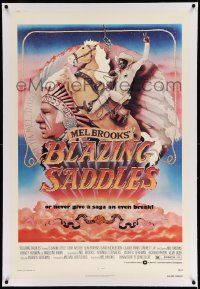 3f144 BLAZING SADDLES linen 1sh '74 classic Mel Brooks western, art of Cleavon Little by Alvin!