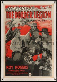 3f153 BORDER LEGION linen 1sh '40 cowboys Roy Rogers & Gabby Hayes, written by Zane Grey!