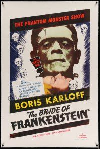3f155 BRIDE OF FRANKENSTEIN linen 1sh R53 wonderful super close up of Boris Karloff as the monster!