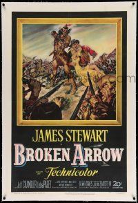 3f156 BROKEN ARROW linen 1sh '50 art of James Stewart rescuing sexy Native American Debra Paget!