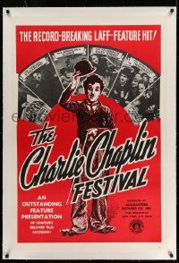 3f171 CHARLIE CHAPLIN FESTIVAL linen 1sh R1960s a record-breaking laff-feature hit, great images!