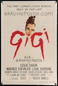 3f219 GIGI linen 1sh '58 art of winking Leslie Caron, Best Director & Best Picture winner!