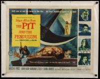 3f106 PIT & THE PENDULUM linen 1/2sh '61 Edgar Allan Poe's greatest tale, cool horror art!
