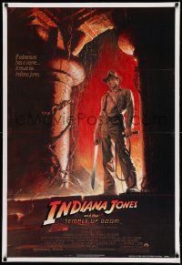 3f252 INDIANA JONES & THE TEMPLE OF DOOM linen 1sh '84 great art of Harrison Ford by Bruce Wolfe!