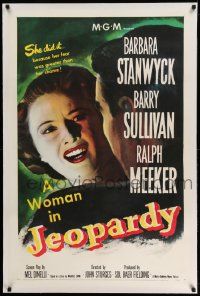 3f256 JEOPARDY linen 1sh '53 Barbara Stanwyck did it because her fear was greater than her shame!