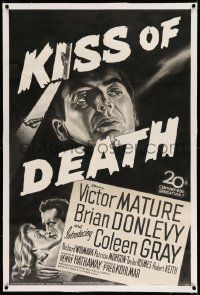 3f268 KISS OF DEATH linen 1sh '47 wonderful intentional black & white classic film noir image!