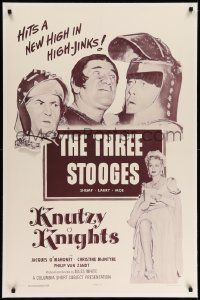 3f270 KNUTZY KNIGHTS linen 1sh '54 The Three Stooges with Shemp hit a new high in high-jinks!