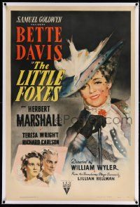 3f277 LITTLE FOXES linen 1sh '41 Bette Davis in wild hat, veil & gloves by William Rose, ultra rare!