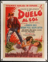 3f053 DUEL IN THE SUN linen Mexican poster R50s Jennifer Jones, Gregory Peck in King Vidor epic!