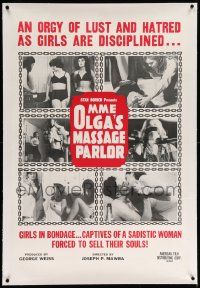 3f291 MME OLGA'S MASSAGE PARLOR linen 1sh '65 an orgy of lust & hatred as girls are disciplined!
