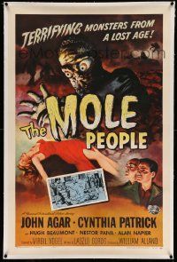 3f292 MOLE PEOPLE linen 1sh '56 from a lost age, horror crawls from the depths of the Earth!