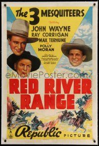 3f324 RED RIVER RANGE linen 1sh '38 John Wayne rides with The Three Mesquiteers, Corrigan & Terhune