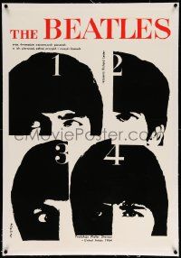 3f050 HARD DAY'S NIGHT linen REPRO English 24x36 '90s different Waldemar Swierzy art of The Beatles!