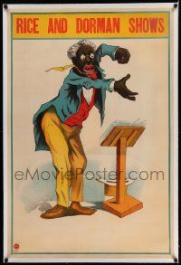 3f020 RICE & DORMAN SHOWS linen 27x41 stage poster '20s art of minstrel in blackface conducting!
