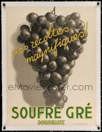 3f026 SOUFRE GRE BORDEAUX linen 24x32 French advertising poster '33 art of grapes by Leon Dupin!
