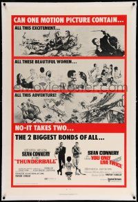 3f378 THUNDERBALL/YOU ONLY LIVE TWICE linen 1sh '71 Sean Connery's two biggest James Bonds of all!