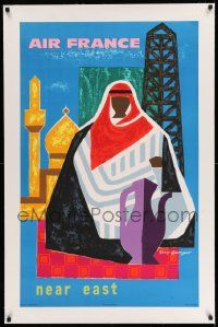 3f006 AIR FRANCE NEAR EAST linen 25x39 French travel poster '62 cool Guy Georget artwork!