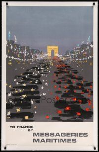 3f011 MESSAGERIES MARITIMES FRANCE linen 25x39 French travel poster '40s art of the Arc de Triomphe!