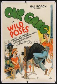 3f408 WILD POSES linen 1sh '33 great stone litho of Spanky, Stymie & Our Gang kids w/ photographer!
