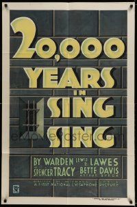 3g143 20,000 YEARS IN SING SING 1sh '32 great title treatment against New York prison walls, rare!
