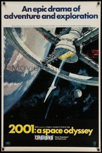 3g408 2001: A SPACE ODYSSEY Cinerama 1sh '68 Kubrick, art of space wheel in space, rare & unfolded!