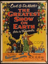 3g381 GREATEST SHOW ON EARTH style Y 30x40 '52 Cecil B. DeMille circus classic, clown James Stewart!