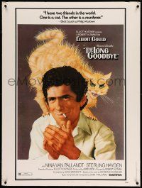 3g003 LONG GOODBYE style B 30x40 '73 great different art of scared cat on Elliott Gould's shoulder!
